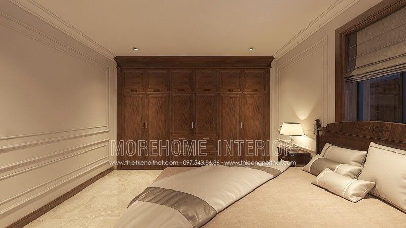 Morehome cung cấp dịch vụ tư vấn lựa chọn mẫu tủ quần áo gỗ óc chó để trang trí phòng ngủ biệt thự đẹp đẽ.